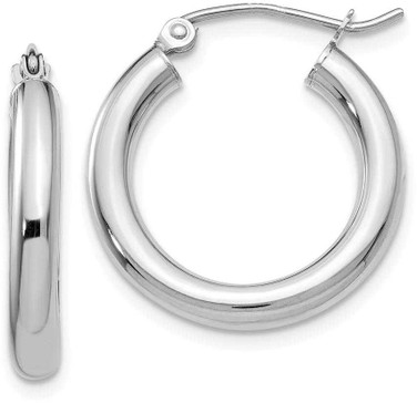 Image of 15mm 10k White Gold Polished 3mm Tube Hoop Earrings 10T1125