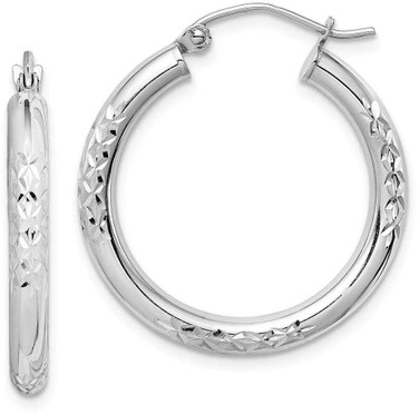 Image of 26mm 10k White Gold Shiny-Cut 3mm Hoop Earrings 10TC350