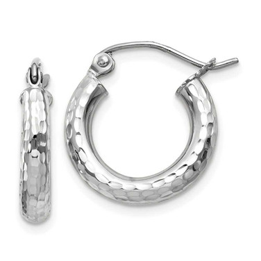 Image of 10mm 10k White Gold Shiny-Cut 3mm Round Hoop Earrings 10TC255