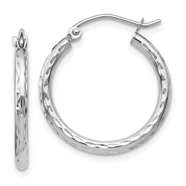 Image of 20mm 10k White Gold Shiny-Cut Hinged Hoop Earrings 10LE132