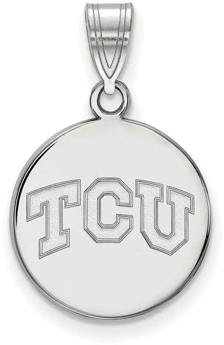 Image of 10K White Gold Texas Christian University Medium Disc Pendant LogoArt (1W037TCU)