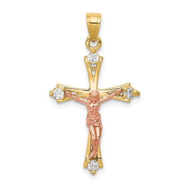 Image of 10k Yellow & Rose Gold CZ Crucifix Pendant 10C1088