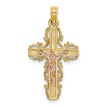 Image of 10k Yellow & Rose Gold w/ Lace Trim Crucifix Pendant