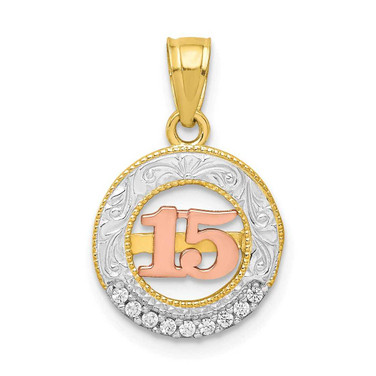 Image of 10k Yellow & Rose Gold with Rhodium-Plating CZ 15 Round Pendant