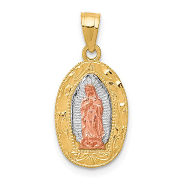 Image of 10k Yellow & Rose Gold with Rhodium-Plating Lady of Guadalupe Oval Pendant