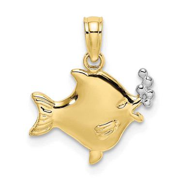 Image of 10K Yellow Gold & Rhodium 2-D Fish w/ Bubbles Pendant