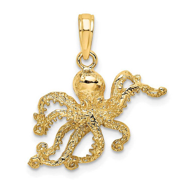 Image of 10K Yellow Gold 2-D and Textured Octopus Pendant 10K7432