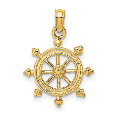 Image of 10K Yellow Gold 2-D Engraved Ship Wheel Pendant