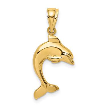 Image of 10K Yellow Gold 2-D Polished Dolphin Jumping Pendant