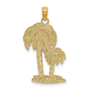 Image of 10K Yellow Gold 2-D Textured Double Palm Trees Pendant