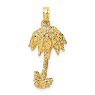 Image of 10K Yellow Gold 2-D Textured Single Palm Tree Pendant