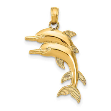 Image of 10K Yellow Gold 2-D Two Jumping Dolphins Pendant