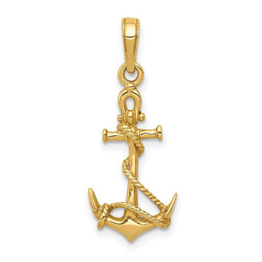 Image of 10k Yellow Gold 3-D Anchor w/Shackle and Entwined Rope Pendant