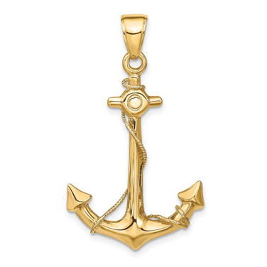 Image of 10k Yellow Gold 3-D Anchor with Rope Pendant