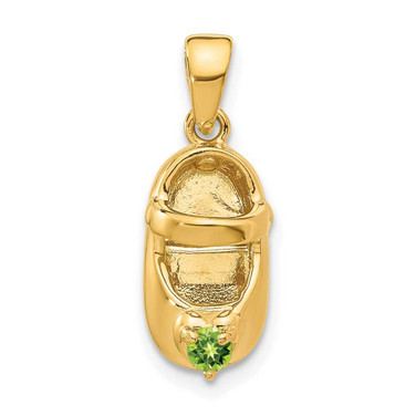 Image of 10K Yellow Gold 3-D August/Synthetic Stone Engraveable Baby Shoe Pendant