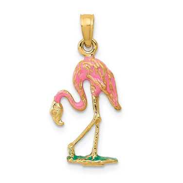 Image of 10k Yellow Gold 3-D Pink Flamingo Pendant