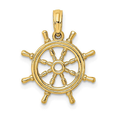 Image of 10k Yellow Gold 3-D Ship Wheel Pendant