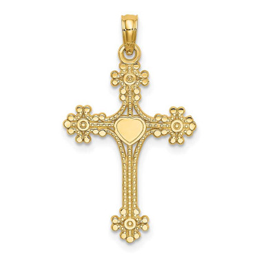 Image of 10K Yellow Gold Beaded Tip Cross w/ Heart Center Pendant