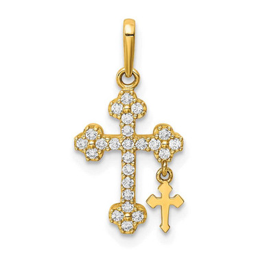Image of 10k Yellow Gold CZ Budded Cross w/ Cross Dangle Pendant