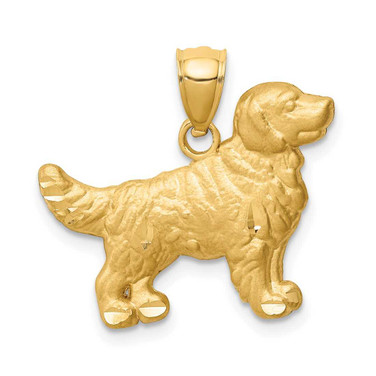 Image of 10K Yellow Gold Diamond-cut Golden Retriever Pendant