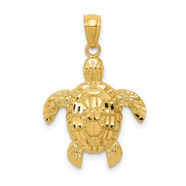 Image of 10K Yellow Gold Diamond-cut Polished Sea Turtle Pendant