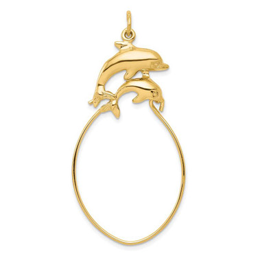 Image of 10k Yellow Gold Double Dolphin Charm Holder Pendant