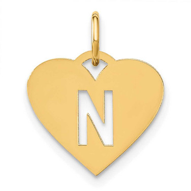 Image of 10K Yellow Gold Heart Letter N Initial Charm