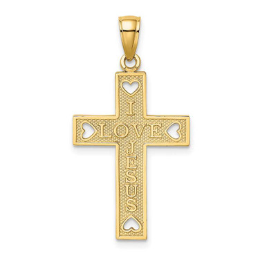 Image of 10K Yellow Gold I LOVE JESUS Cross w/ Hearts Pendant