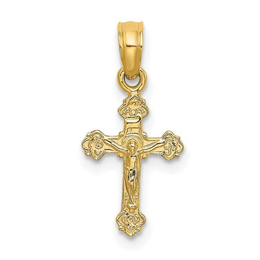 Image of 10K Yellow Gold Mini Crucifix W/ Fancy Tips Pendant