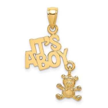 Image of 10k Yellow Gold Moveable Its a Boy with Teddy Bear Pendant