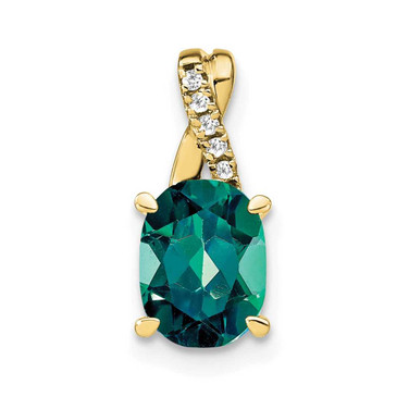 Image of 10K Yellow Gold Oval Created Alexandrite and Diamond Pendant