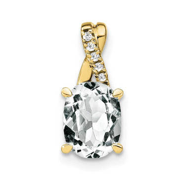 Image of 10K Yellow Gold Oval White Topaz and Diamond Pendant