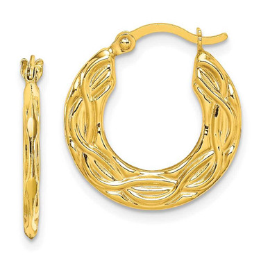 Image of 18mm 10k Yellow Gold Patterned Hollow Hoop Earrings