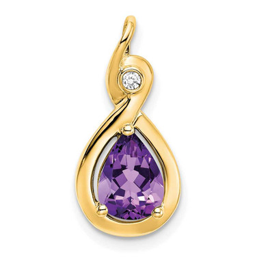 Image of 10K Yellow Gold Pear Amethyst and Diamond Pendant