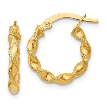 Image of 17mm 10k Yellow Gold Polished & Textured Twisted Hinged Hoop Earrings