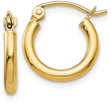 Image of 9mm 10k Yellow Gold Polished 2mm Tube Hoop Earrings 10T918