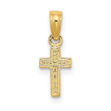 Image of 10K Yellow Gold Polished and Engraved Mini Cross Pendant