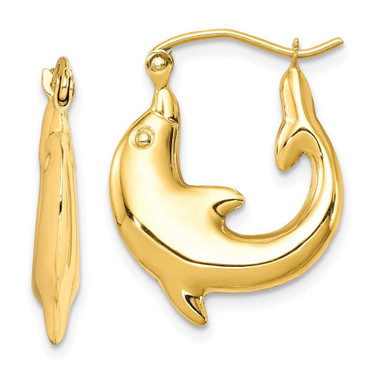 Image of 21.97mm 10k Yellow Gold Polished Dolphin Hoop Earrings