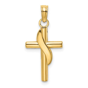Image of 10K Yellow Gold Polished W/ Banner Cross Pendant