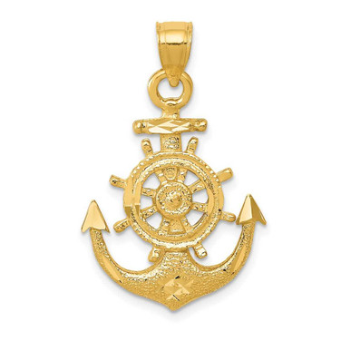 Image of 10K Yellow Gold Satin Diamond-cut Anchor Pendant