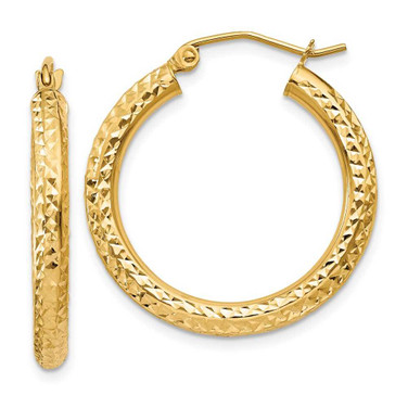 Image of 20mm 10k Yellow Gold Shiny-Cut 3mm Round Hoop Earrings 10TC265