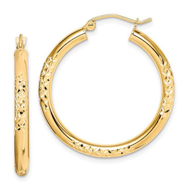 Image of 31mm 10k Yellow Gold Shiny-Cut 3x30mm Hollow Tube Hoop Earrings