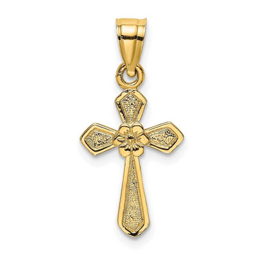 Image of 10K Yellow Gold Small Cross w/Flower Pendant