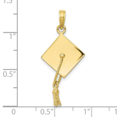 10K Yellow Gold Solid Polished 3 D Graduation Cap Pendant at
