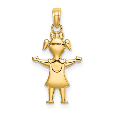 Image of 10K Yellow Gold Solid Polished Girl with Pig-Tails Pendant