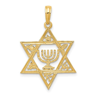 Image of 10K Yellow Gold Star of David w/Menorah Pendant