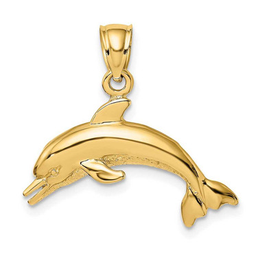 Image of 10k Yellow Gold Textured & Polished Dolphin Jumping Pendant