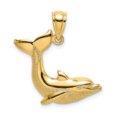 Image of 10k Yellow Gold Textured Dolphin Jumping Pendant 10K7420