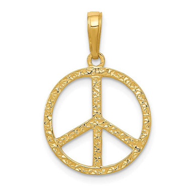 Image of 10K Yellow Gold Textured Peace Sign Pendant