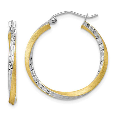 Image of 26.6mm 10k Yellow Gold w/ Rhodium-Plating Shiny-Cut 2.5mm Twisted Hoop Earrings 10TC387